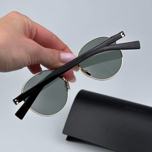 Saint Laurent SL707 002 BRAND NEW Sunglasses Gold Havana Green Oval Unisex - Picture 4 of 12